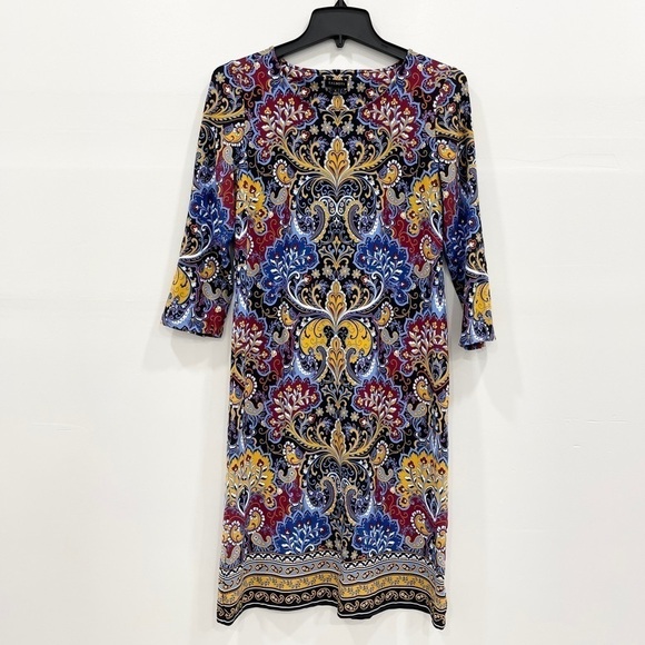 Talbots Jersey Paisley Shift Dress Three Quarter Small - Picture 3 of 7